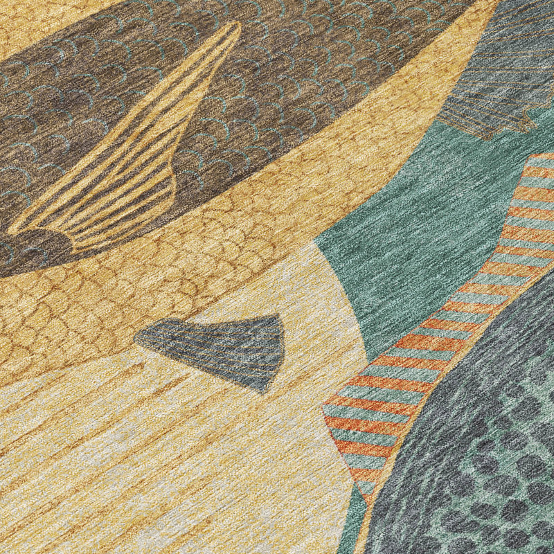 Machine Washable Indoor/Outdoor Chantille ACN2447 Coastal Rug, Teal, 8' Round