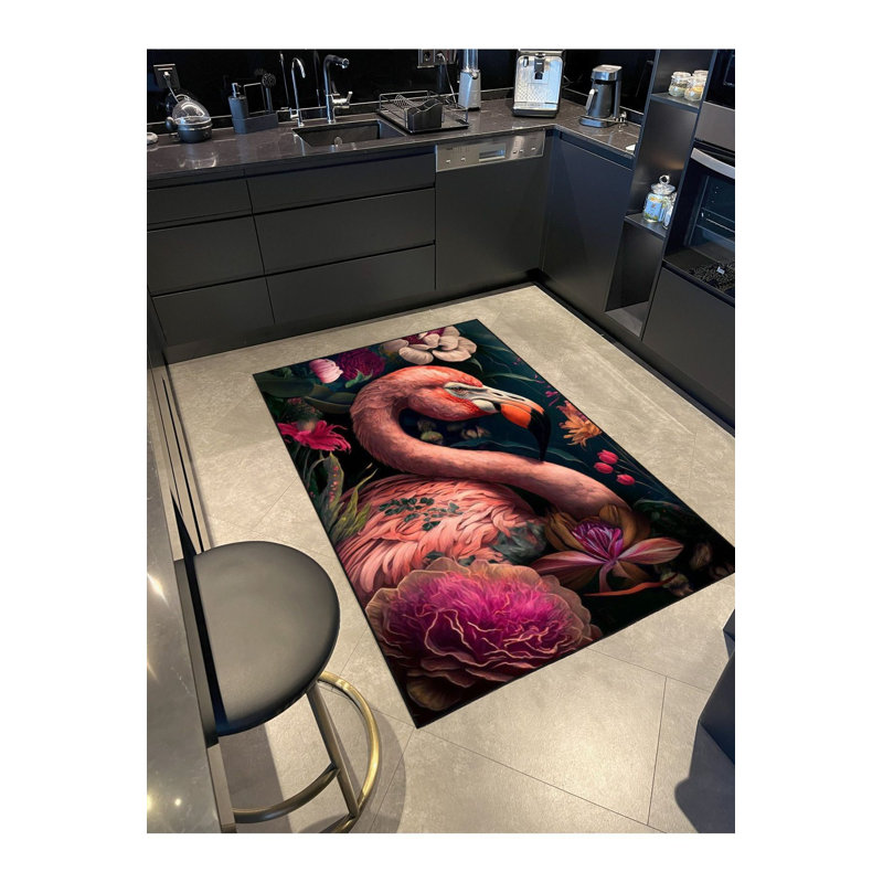 Tapis rose lavable à la machine, Rectangle 4'7" x 6'7" Rug Pad Included
