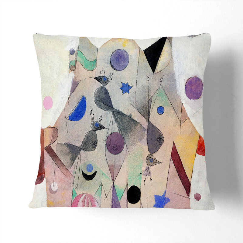 Persian Nightingales By Paul Klee Square Throw Cushion, Black, 40cm H x 40cm W x 15cm D