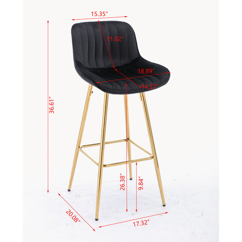 Ensemble de 2 tabourets de bar, Noir, Tabouret de comptoir (siège d'une hauteur de 26,3
