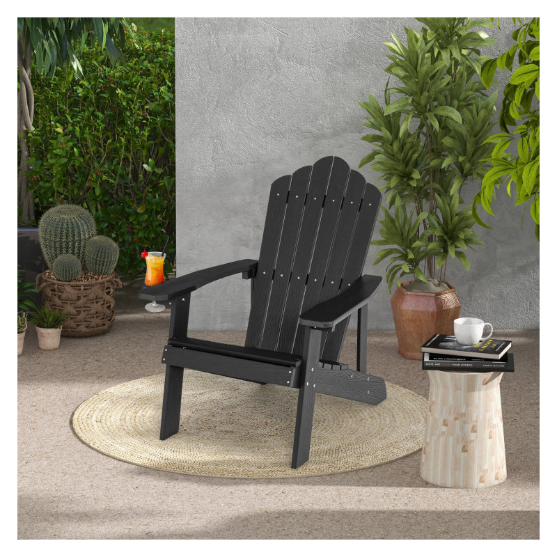 Weather Resistant HIPS Outdoor Adirondack Chair with Cup Holder, Black
