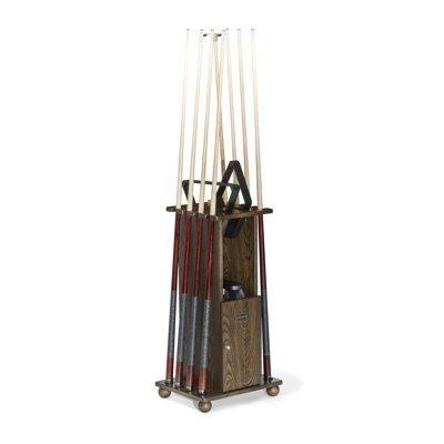 Brunswick Heritage Floor Cue Rack - Holds 8 Cues with Ball & Accessory Storage, Coffee