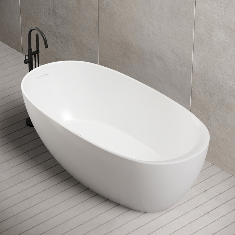 MonBlari 59" X 29" Free standing Soaking Acrylic Bath tub with Overflow and Pop-up Drain For Bathroom, Glossy White