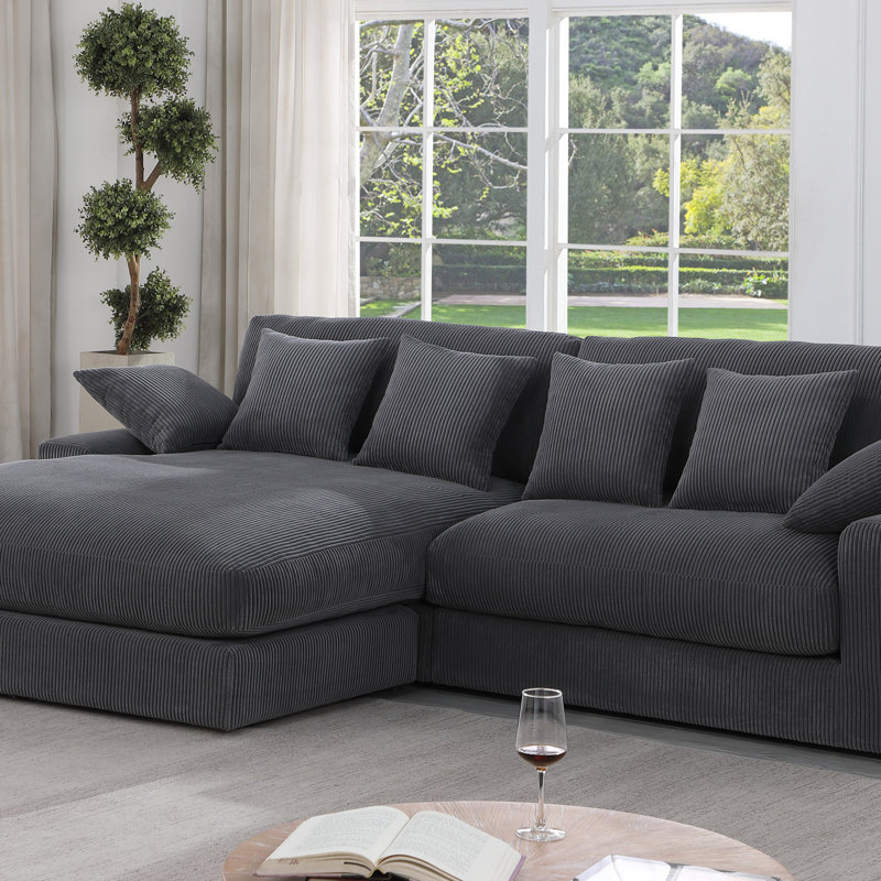 Canapé modulaire réversible Corduroy, Velours côtelé gris foncé