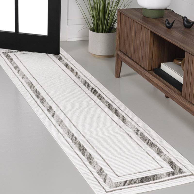 Tapis argenté / blanc Maythel, Tapis de couloir 2 pi x 8 pi