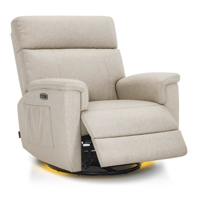 Swivel Glider Power Recliner Nursery Chair with Adjustable Headrest and Nightlight, Fabric Upholstered