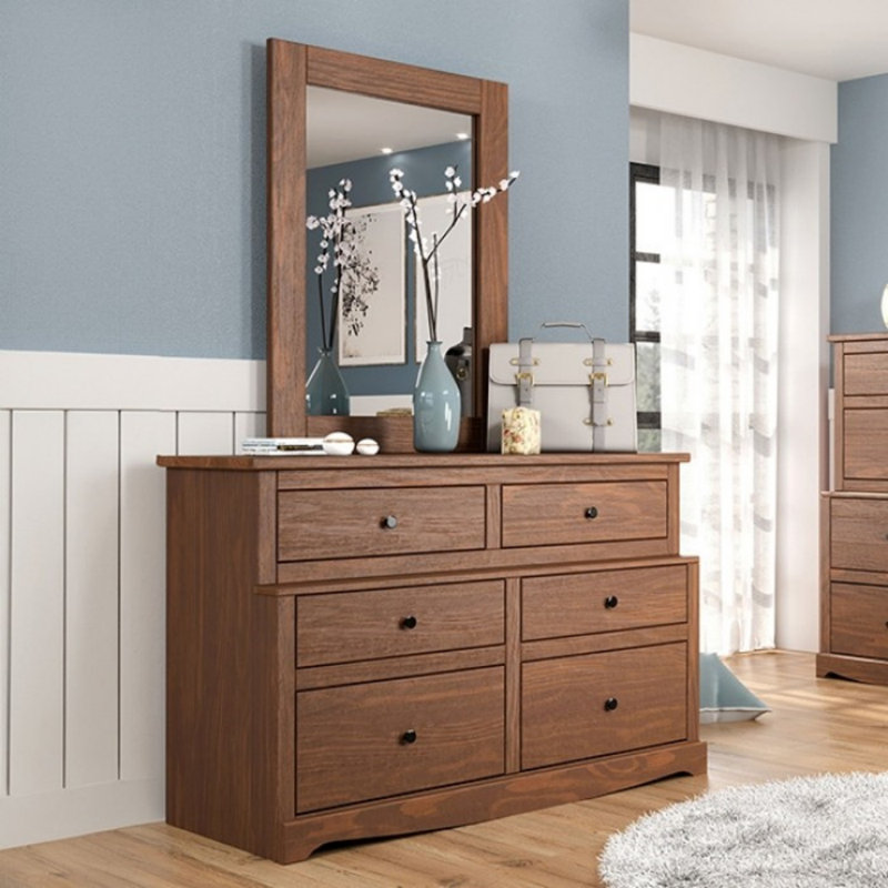 Commode 6 tiroirs avec miroir Wilkerson, Acajou