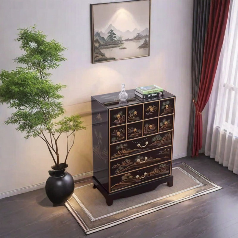 Armoire avec cadre en bouleau peint à la main, Noir, noir, noir, noir