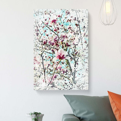 Pink Magnolia Blossom Tree In Abstract - Wrapped Canvas Print
