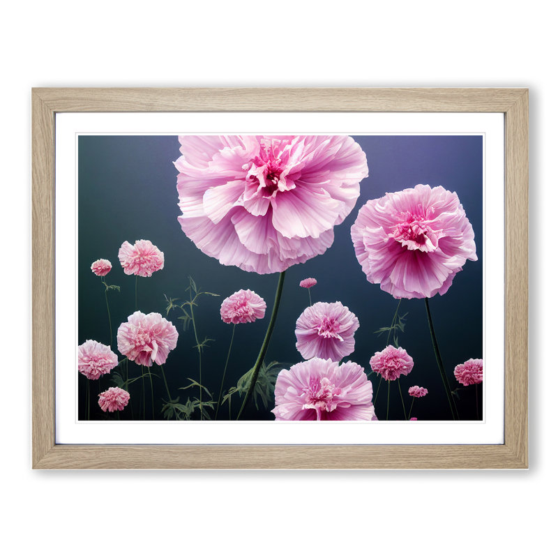 Gleeful Carnation Flowers - Framed Print, 25cm H x 34cm W x 2cm D, Oak