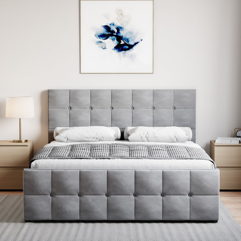 Connell Upholstered Ottoman Bed, UKFR Certified, Light Grey Velvet, Kingsize (5')