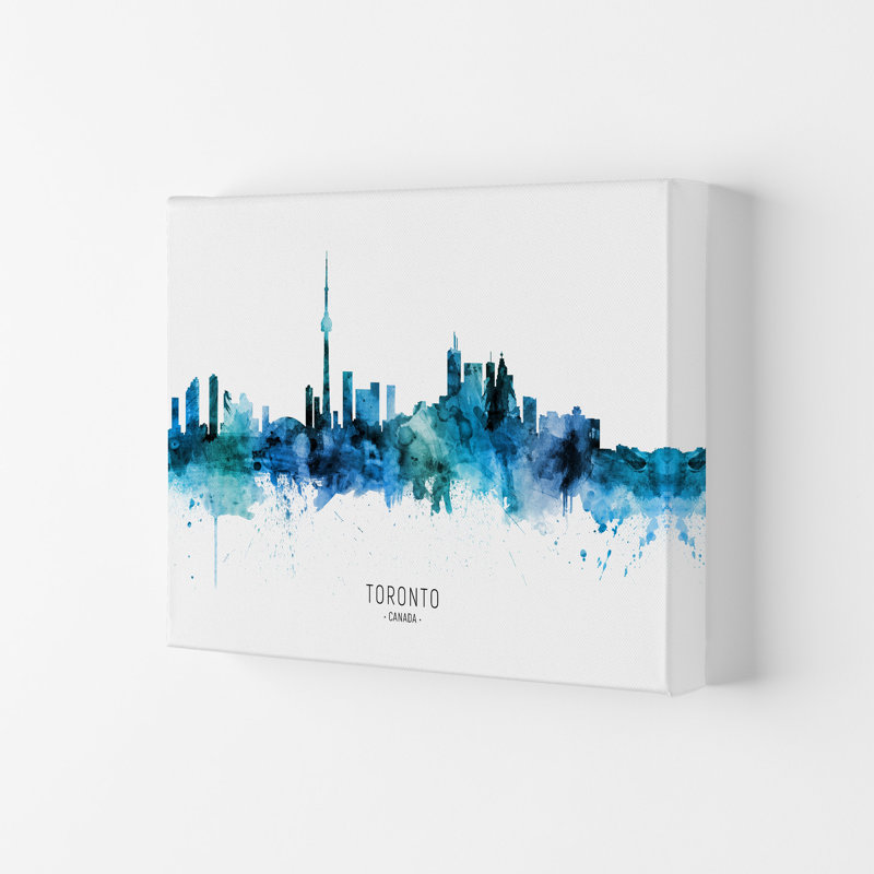 Toronto Canada Skyline Blue City Name by Michael Tompsett - Print, 21cm H x 29.7cm W x 4cm D, Wrapped Canvas