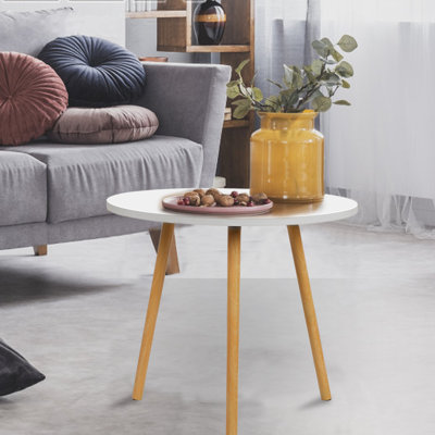 Table de salle à manger en bois, table de salle à manger ronde pour petit espace, peu encombrante, table basse de salon de cuisine, blanc, 23,62 pouces