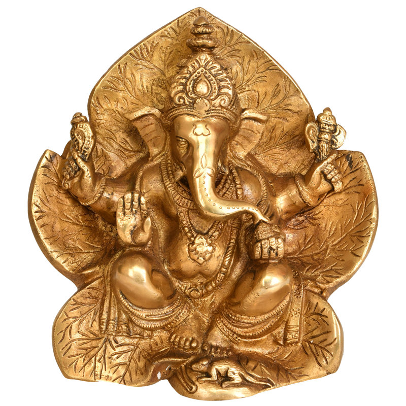 6" Solid Brass Lord Ganesha Seated on Floral Couch Statue | Handmade Indian Figurine for Home Altar & Spiritual Decor