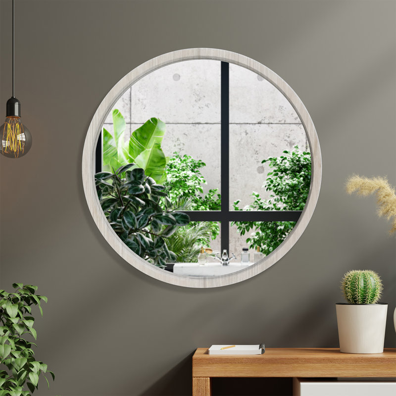 Kardinya Minimalist Black Round Bathroom Mirror, White