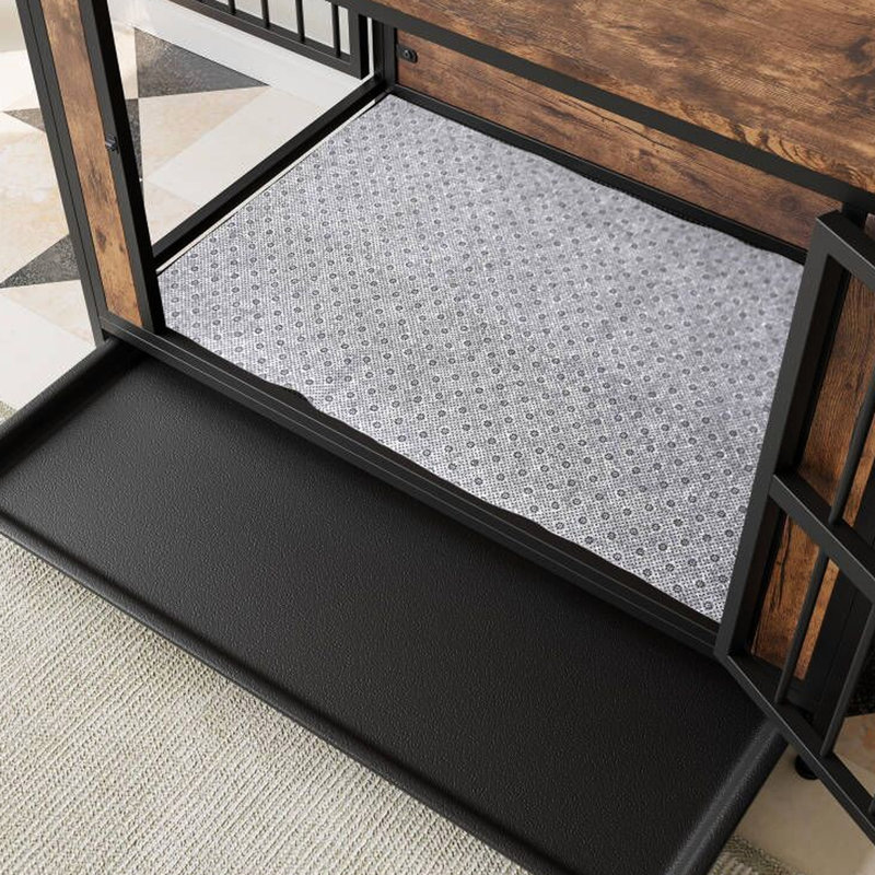 Table pour chien 38,9 po, chenil brun rustique à 2 portes et structure métallique, utilisation à l'intérieur avec plateau coulissant pour faciliter l'enlèvement des débris, conception à mâcher, entretien