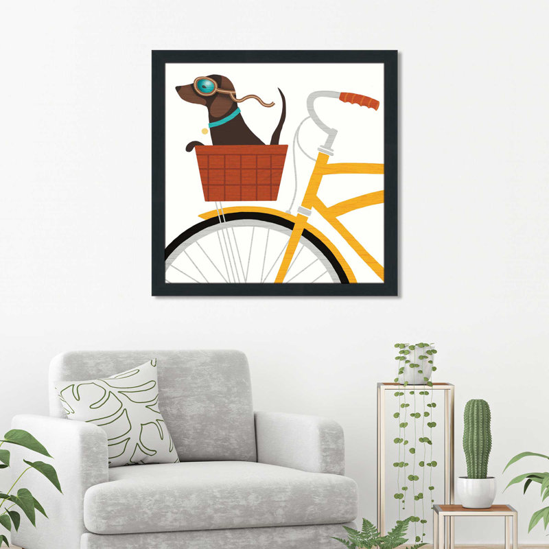 Reproduction d’art sur toile encadrée "beach bums teckel Bicycle I", H 33,5 po x l 33,5 po