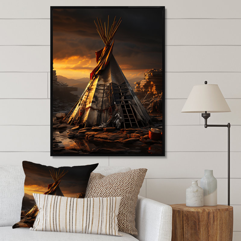 «Native Tipi Soulful Sanctuary», reproduction sur toile, Cadre flottant noir, H 20 po x l 12 po x P 1 po