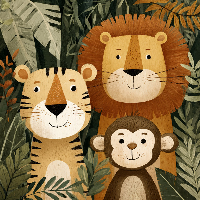 Art mural sur toile Jungle Friends IV, H 30 po x l 40 po