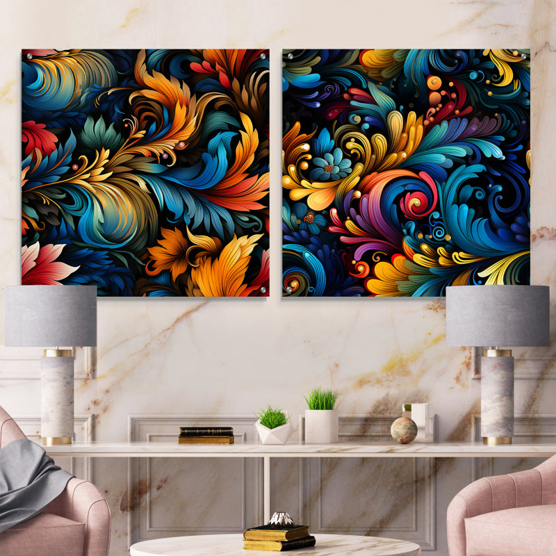 Dinnington - Ensemble de 2 peintures murales abstraites en acrylique, H 36 po x l 73 po