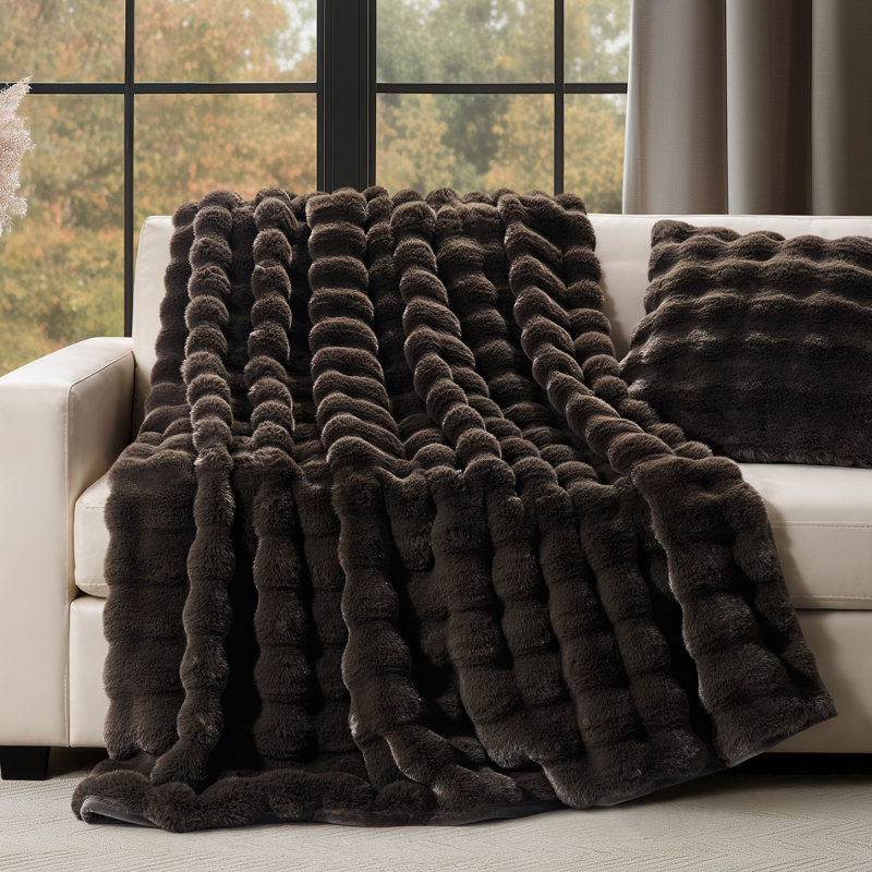 Ridgeline Faux Fur Throw Blanket, 80" L x 60" W, Dark Brown