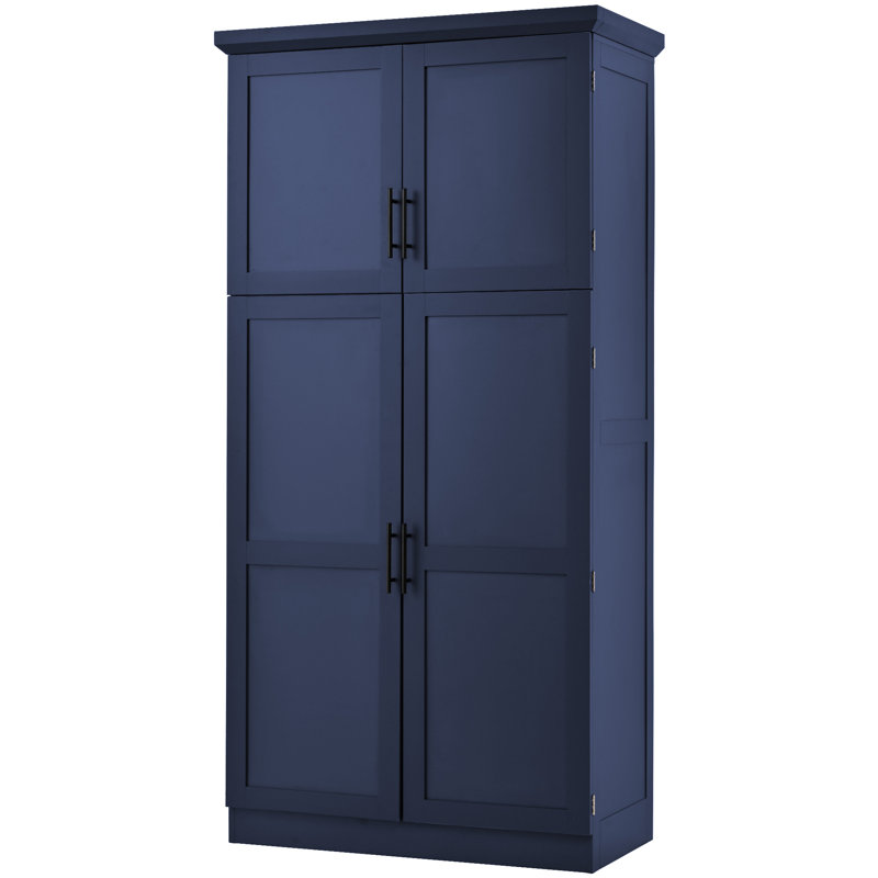 Armoire de cuisine autoportante, armoire de rangement haute avec 4 portes, 2 tablettes de porte, 8 plateaux coulissants et tablette réglable pour la salle à manger