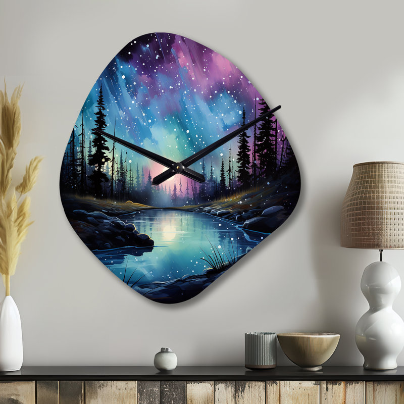 Aurora Borealis Dancing Lights VI - Horloge murale en métal à forme unique Aurora Borealis, Petit