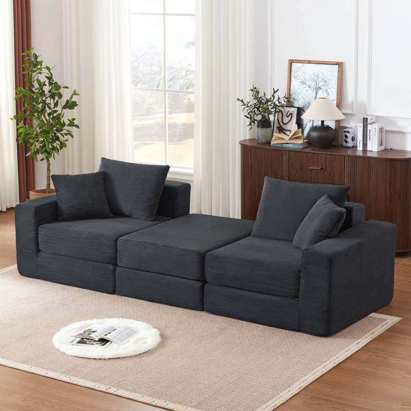  Canapé-lit modulaire en L 102,1 po, chaise longue et assise profonde en chenille gris foncé, sans assemblage, Gris foncé
