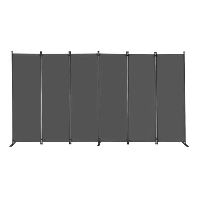 Paravent 6 panneaux gris avec cadre en fer - Cloison pliante autoportante portable pour la chambre à coucher, le bureau et le salon