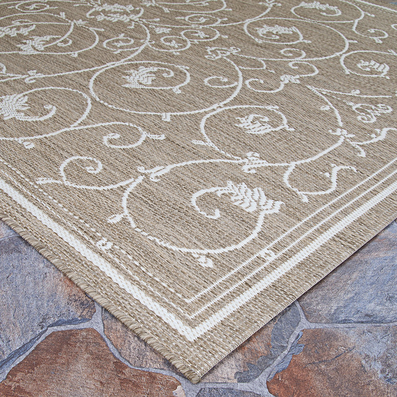 Ariadne Floral Indoor Outdoor Area Rug, Square 7'6", Ivory / Taupe
