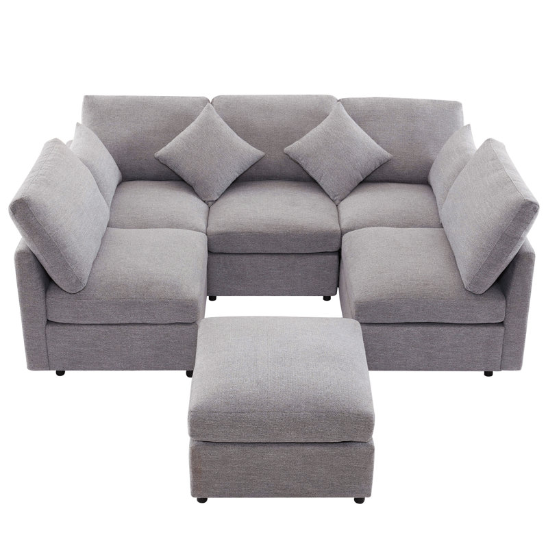 Canapé modulaire 85,4 po Canapé modulaire en U Canapé-lit Canapé-lit en L avec repose-pieds mobile et deux ports USB pour le salon, gris clair