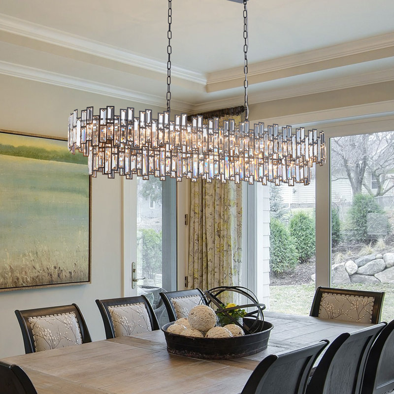 Light Dimmable Modern Rectangle Crystal Chandelier, Matte Black