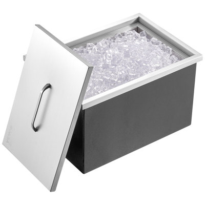 Glacière encastrée, 56 cm L x 43 cm l x 30 cm H, en acier inoxydable, bac à glace commercial avec couvercle, 40 litres, idéale pour les cuisines extérieures, avec tuyau et bouchon de vidange inclus, pour le vin et la bière.