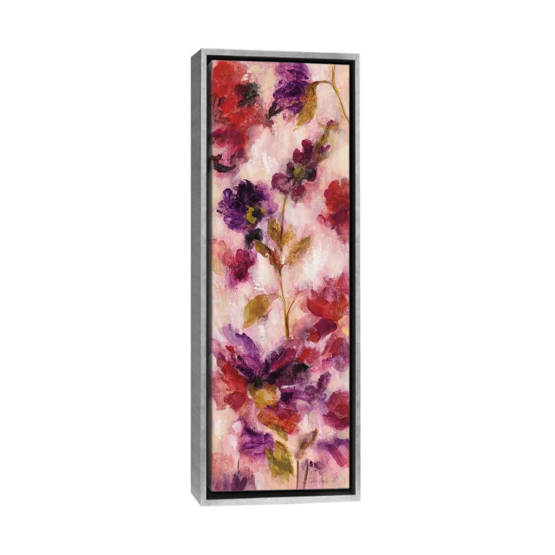 Fleurs exubérantes III, Toile avec cadre argenté, H 36 po x l 12 po x P 1,5 po