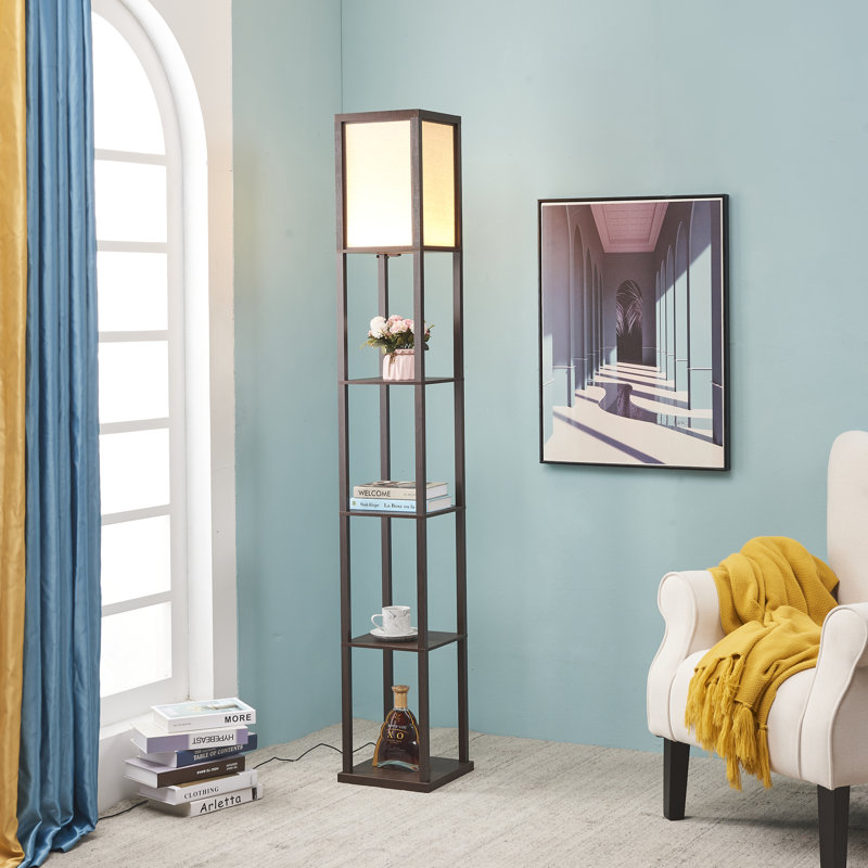 Lampe sur pied 72 "avec tablettes 72" à intensité variable Alvin, Brun, Brun foncé