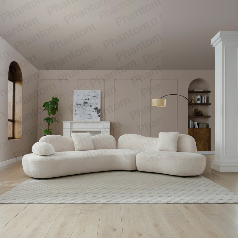 Le canapé modulaire incurvé moderne, le canapé Boucle 5 places pour le salon, la chambre à coucher, la couleur blanche, la forme en croissant et le dossier papillon complètent l'espace, 2 oreillers