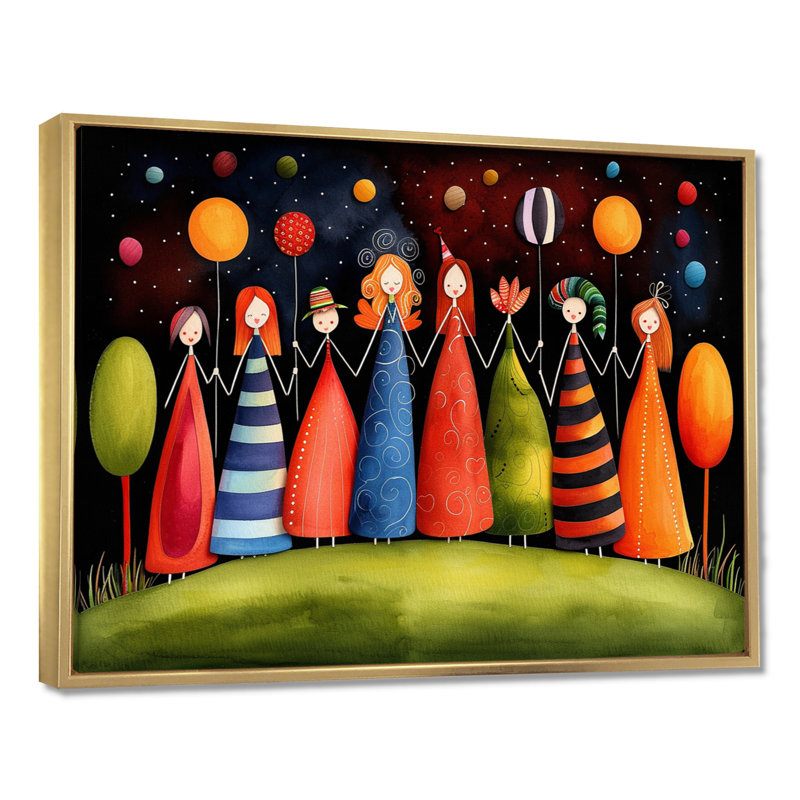 Carnavalesque Witches Coven - mode femme, impression d'art mural, Cadre flottant doré, H 34 po x l 44 po