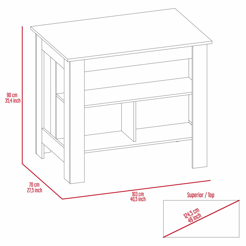 White and Dark Brown Particle Board Kitchen Island with Three Shelves