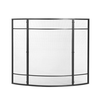 1-Panel Curve Iron Fireplace Screen 38"W x 8"D x 32"H, Black Powder Coated Arc Fire Screen, Freestanding Mesh Fireplace Guard for Indoor Living Room