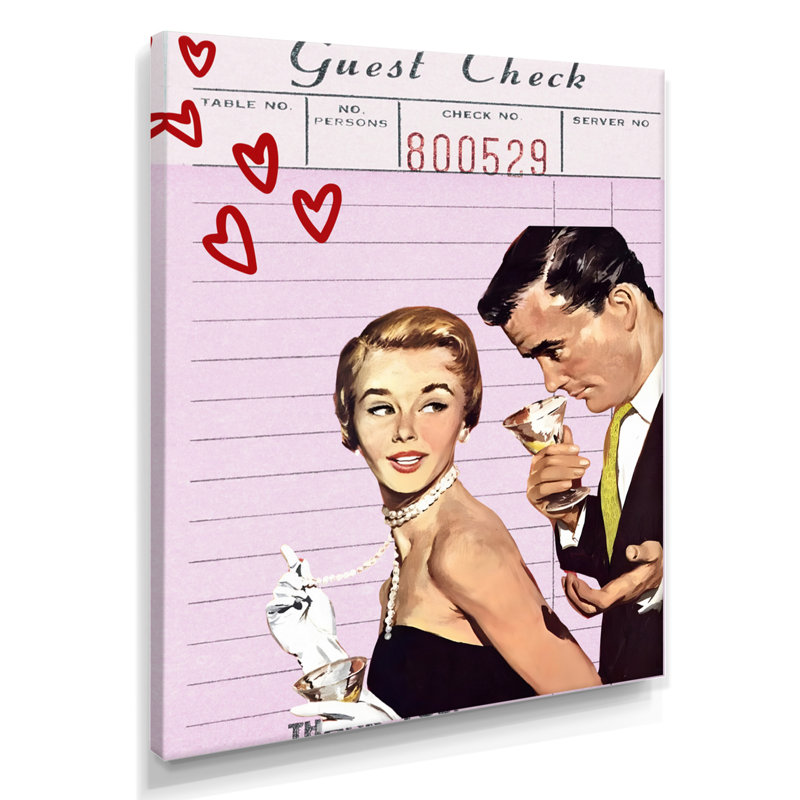 «Old Hollywood Couple Love Check», impression d'art mural film et télévision, Toile tendue, H 20 po x l 12 po x P 1 po
