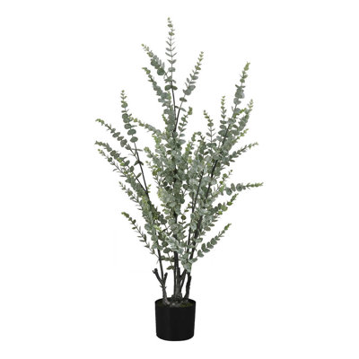 Plante artificielle, arbre d'eucalyptus de 44 po de hauteur, intérieur, faux, faux, plancher, verdure, pot, touche réelle, décoratif, feuilles vertes, pot noir