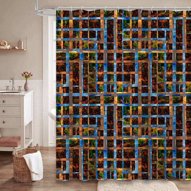 Rideau de douche aquarelle à rayures bleues avec 12 crochets, L 72 po x l 72 po