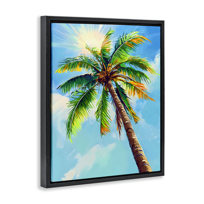 Cadre flottant Sunlight Through Palms, design par LSR Design Studio, Cadre flottant noir de jais, H 21 po x l 17 po