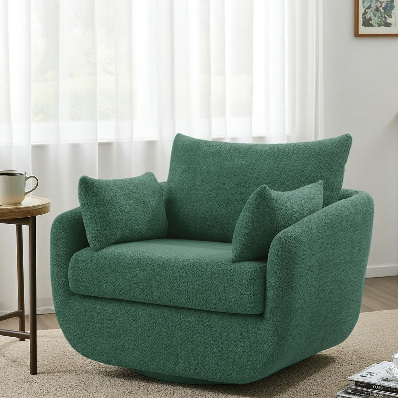 Rayel 40 "Width Boucle Swivel Single Chair Sits Deep And Comfortable, Green Polyester Blend