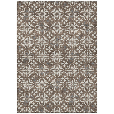 Tapis d'intérieur floral lavable d'intérieur 5 pi x 8 pi brun