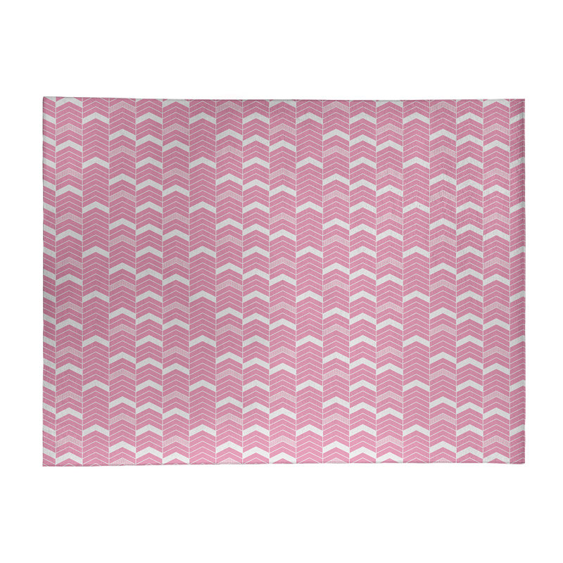 Tapis rose / blanc doublé à chevrons, Rectangle 9 pi x 12 pi