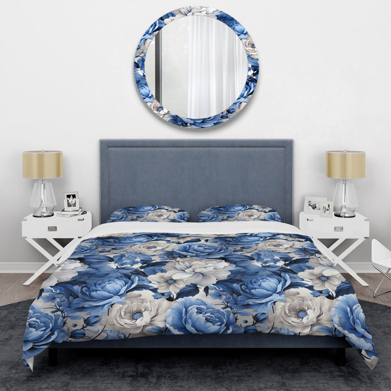 Ensemble de housse de couette Blue Neo Victorian Roses Victorian, Housse de couette pour très grand lit et 2 très