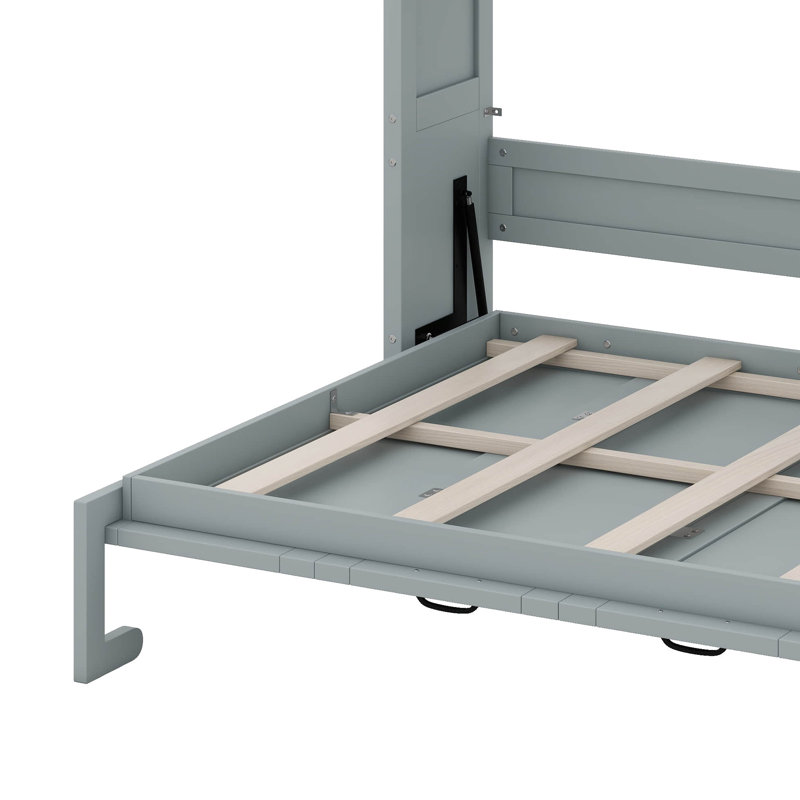 Lit escamotable en bois avec tablette, lit escamotable avec rangement, Gris