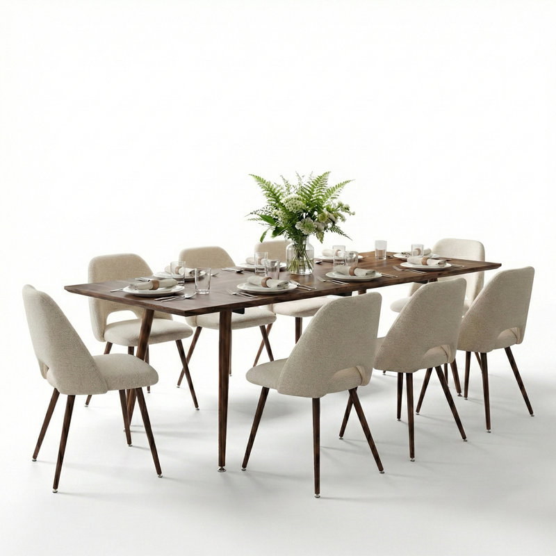 Ensemble de table de salle à manger extensible 9 pièces avec chaises d'appoint rembourrées, Beige