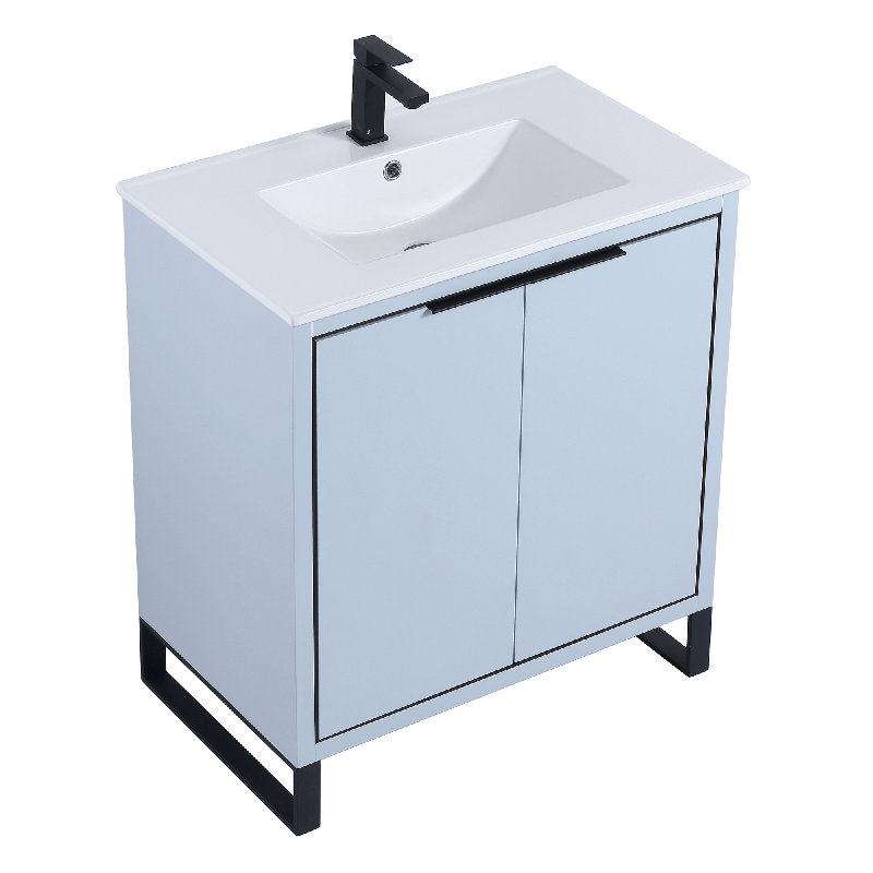 30'' Single Bathroom Vanity Set, Matte Black, Pastel Blue